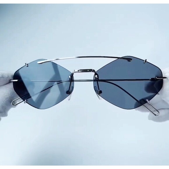 Rimless Diamond Sunglasses Square Women Men Retro Sun Glasses Brand Designer Eye - Picture 7 of 12